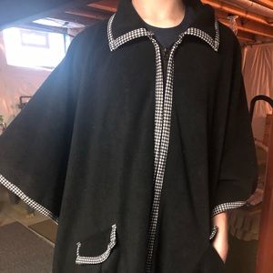 Fleece cape with houndstooth trim full zip